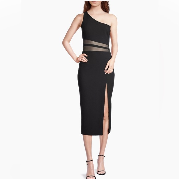 Likely Nolita Mesh One-Shoulder Midi-Dress in Black sz 0 - Picture 1 of 7